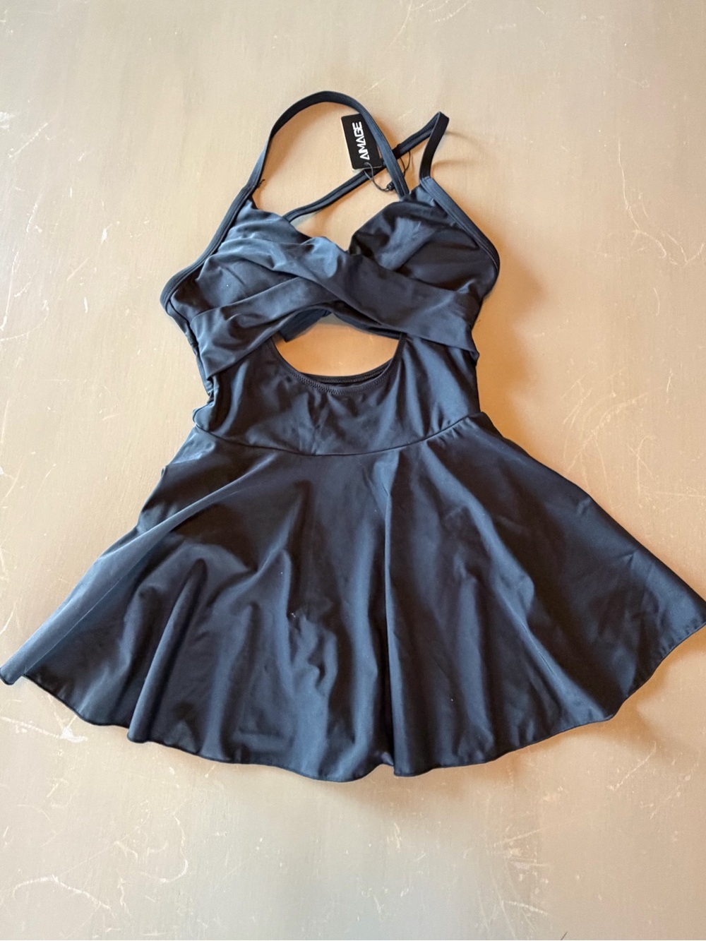 Aimage Cutout One Piece Swim Dress Sz S Black Crisscross Straps Lined Slimming